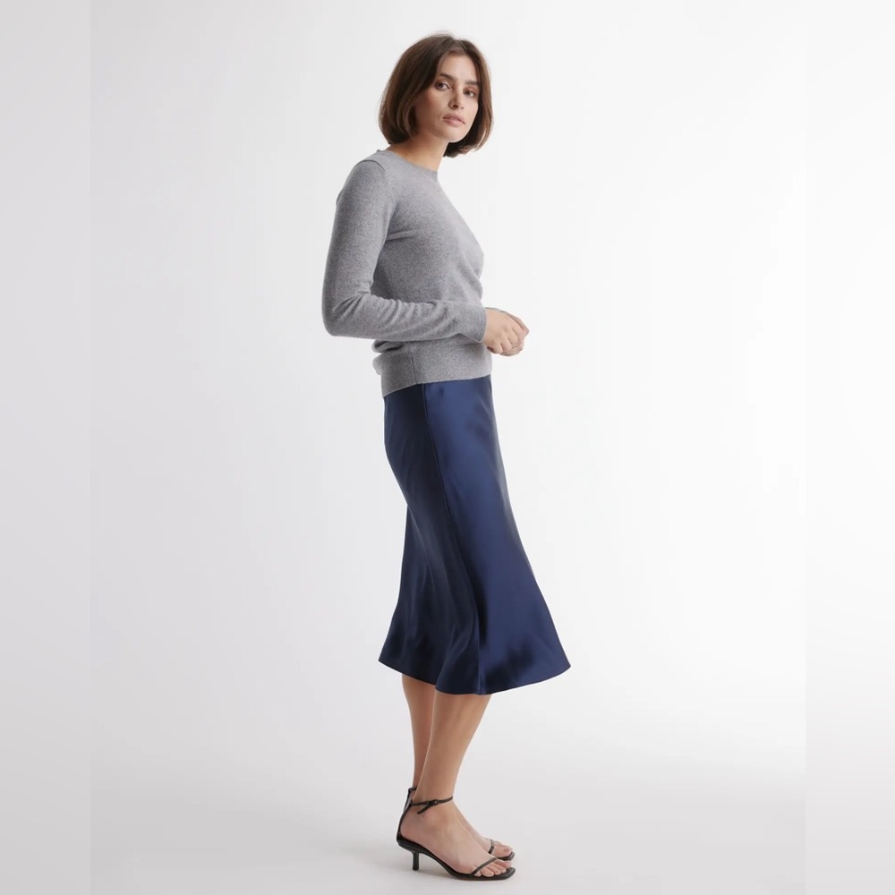 Quince 100% Washable Silk Skirt - Navy, Medium